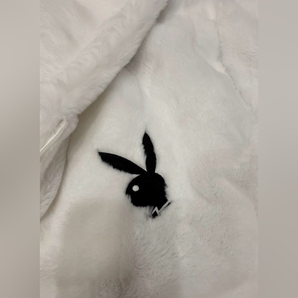 PLAYBOY White Zip-Up Sweater with Black Bunny Applique/LIMITED EDITION - Picture 7 of 8